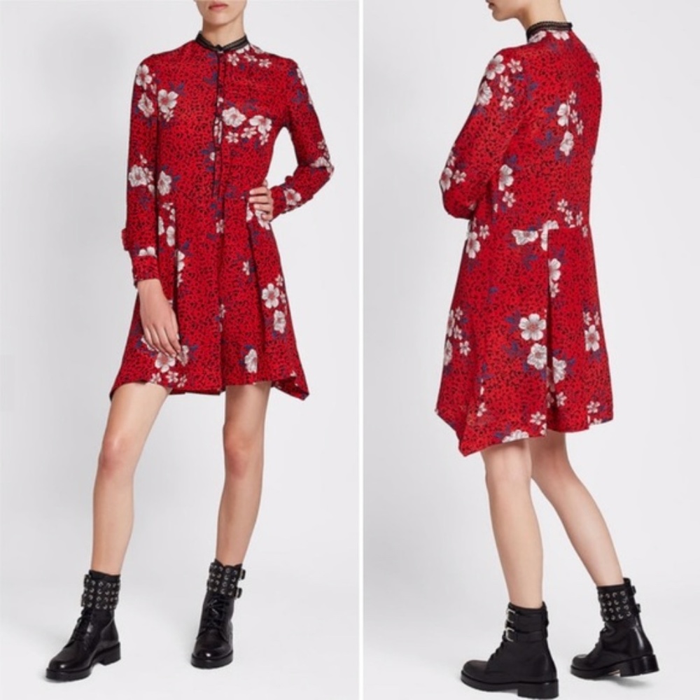 NEW Zadig & Voltaire Red Ruti Pensee Silk Dress M